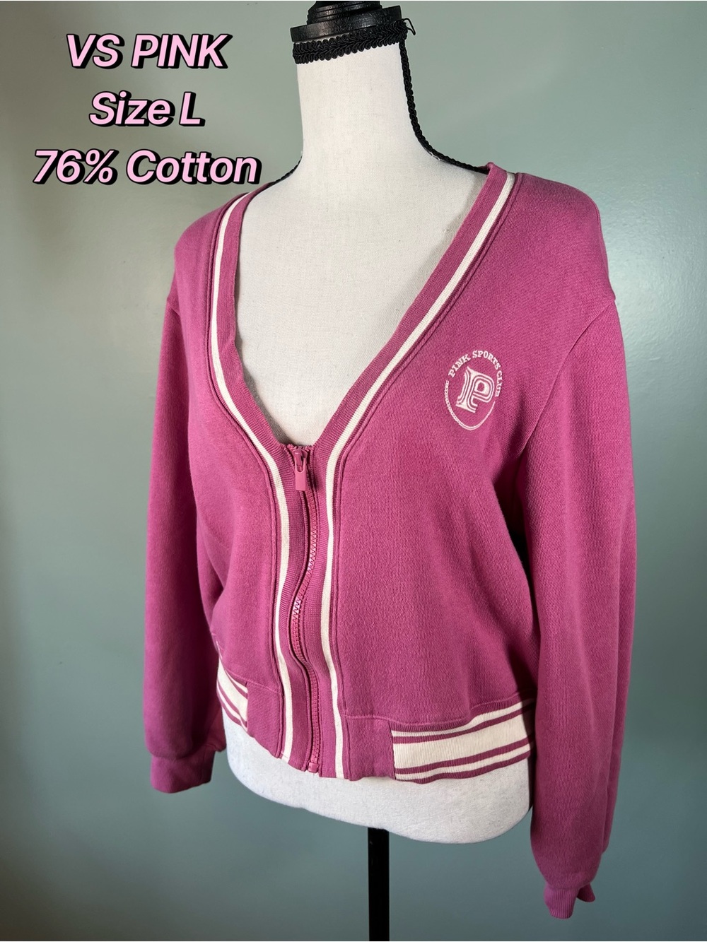 PINK Victoria's Secret Muted Magenta Zip-Front Varsity Jacket Size L